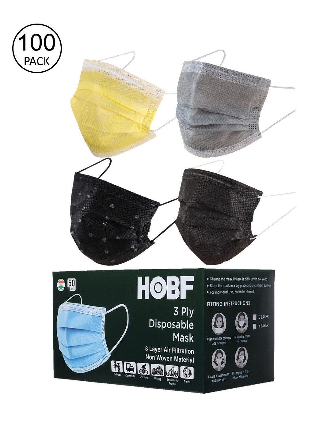 

Swiss Design Pack Of 100 Assorted 3-Ply Mask With Nose-Pin