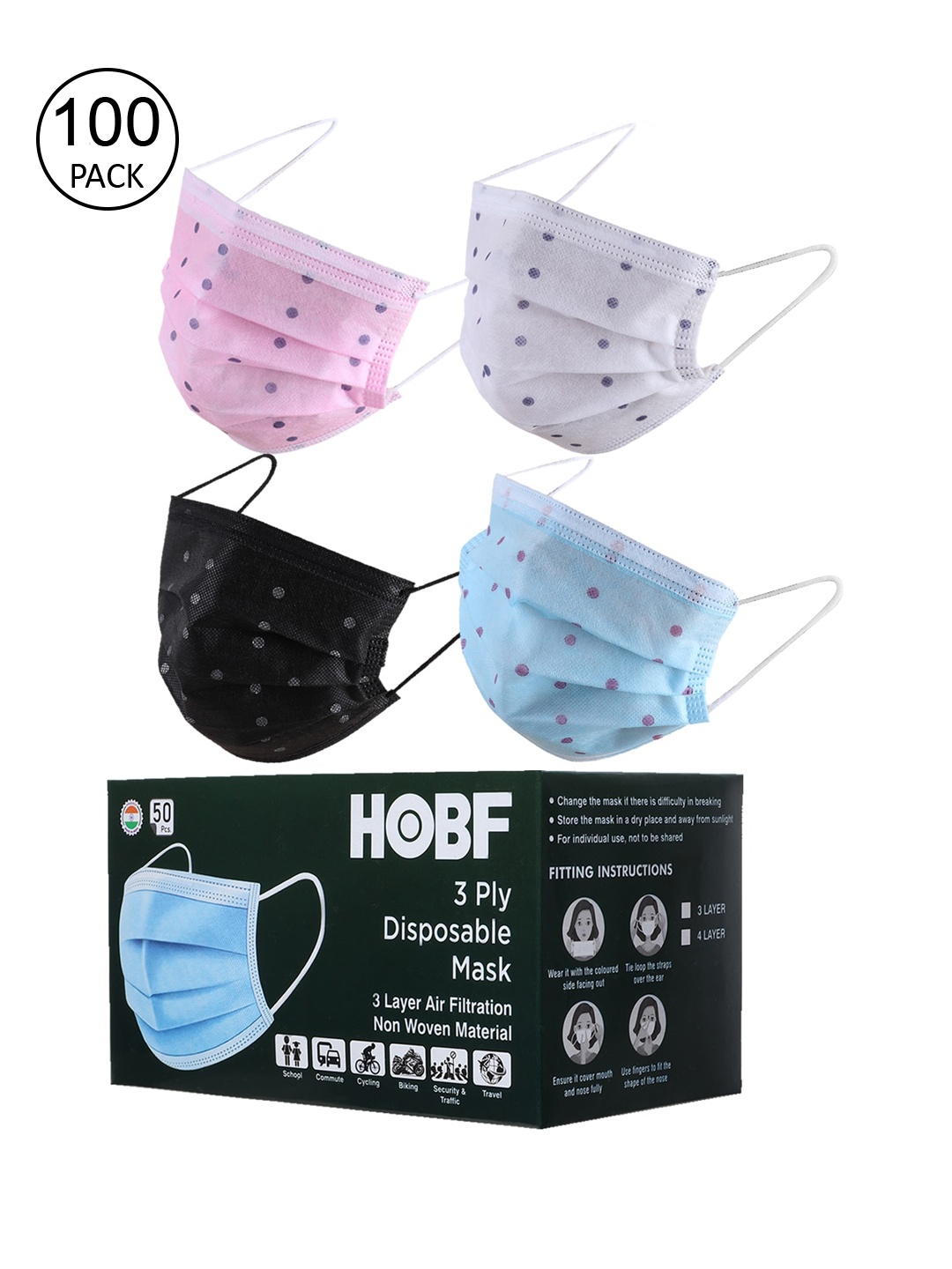 

Swiss Design Pack Of 100 Assorted 3-Ply Surgical Masks