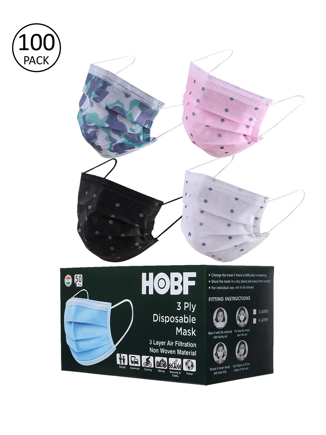 

Swiss Design Pack Of 100 Assorted 3-Ply Mask With Nose-Pin