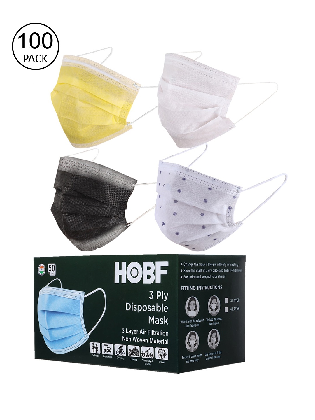 

Swiss Design Pack Of 100 Assorted 3-Ply Mask With Nose-Pin