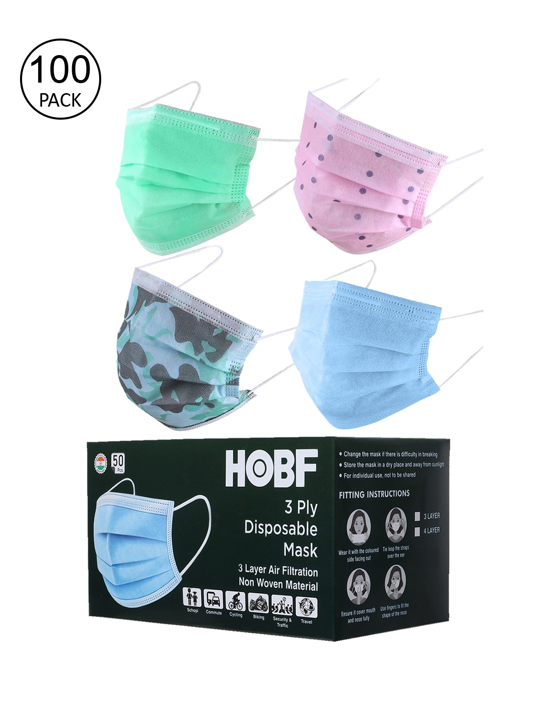 

Swiss Design Pack Of 100 Assorted 3-Ply Mask With Nose-Pin