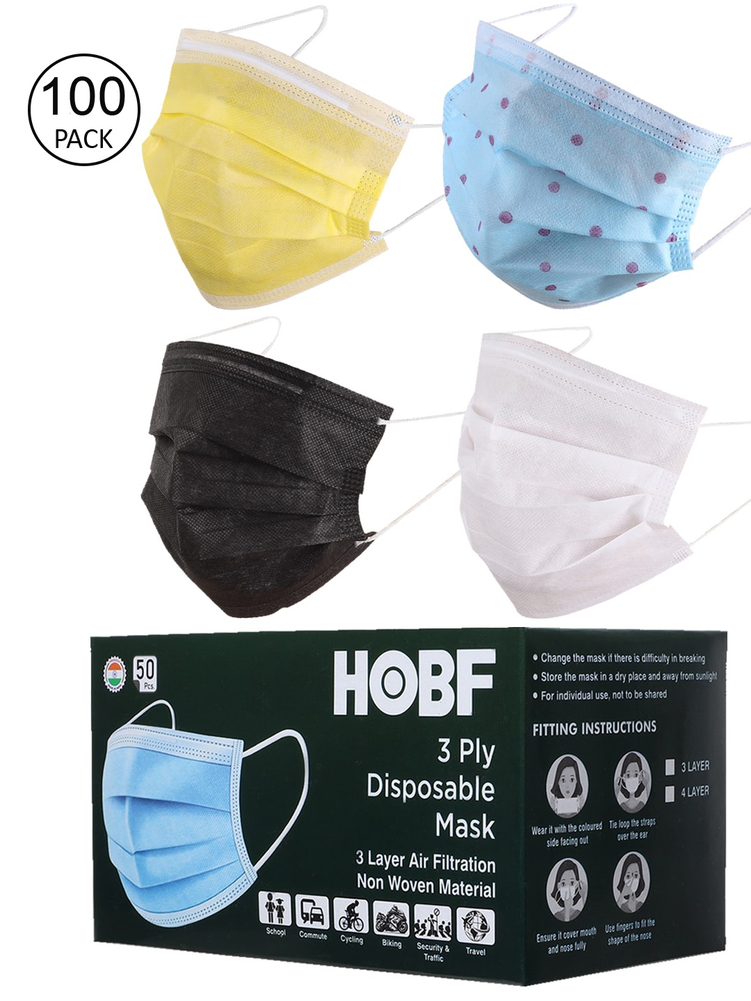 

Swiss Design Pack Of 100 Assorted 3-Ply Surgical Masks