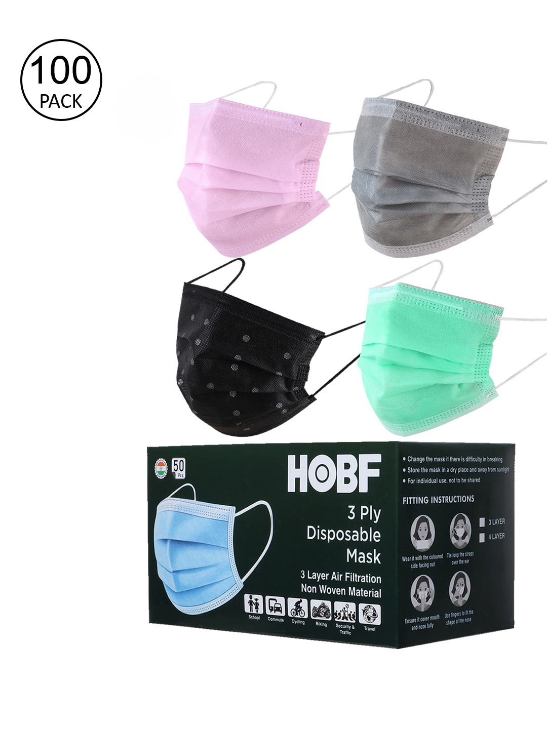 

Swiss Design Pack Of 100 Assorted 3-Ply Mask With Nose-Pin