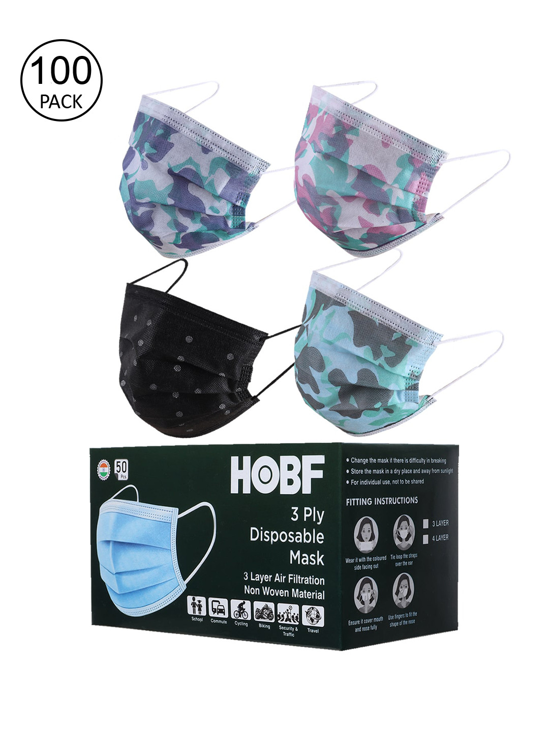 

Swiss Design Pack Of 100 Assorted 3-Ply Surgical Masks