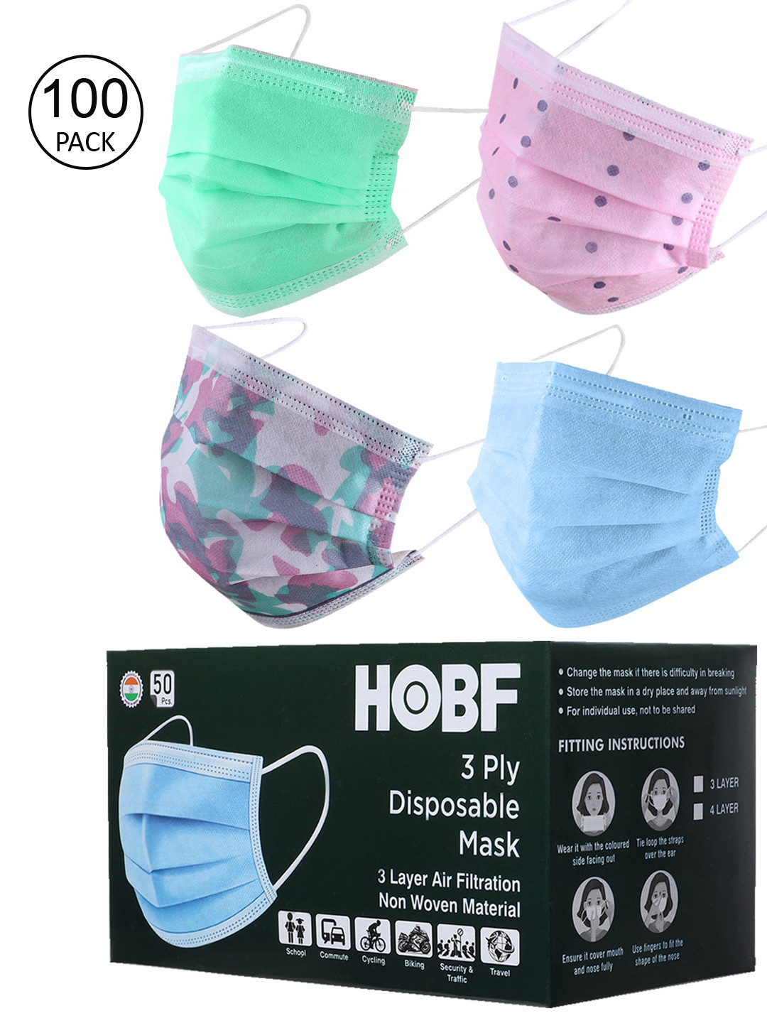 

Swiss Design Pack Of 100 Assorted 3-Ply Surgical Masks