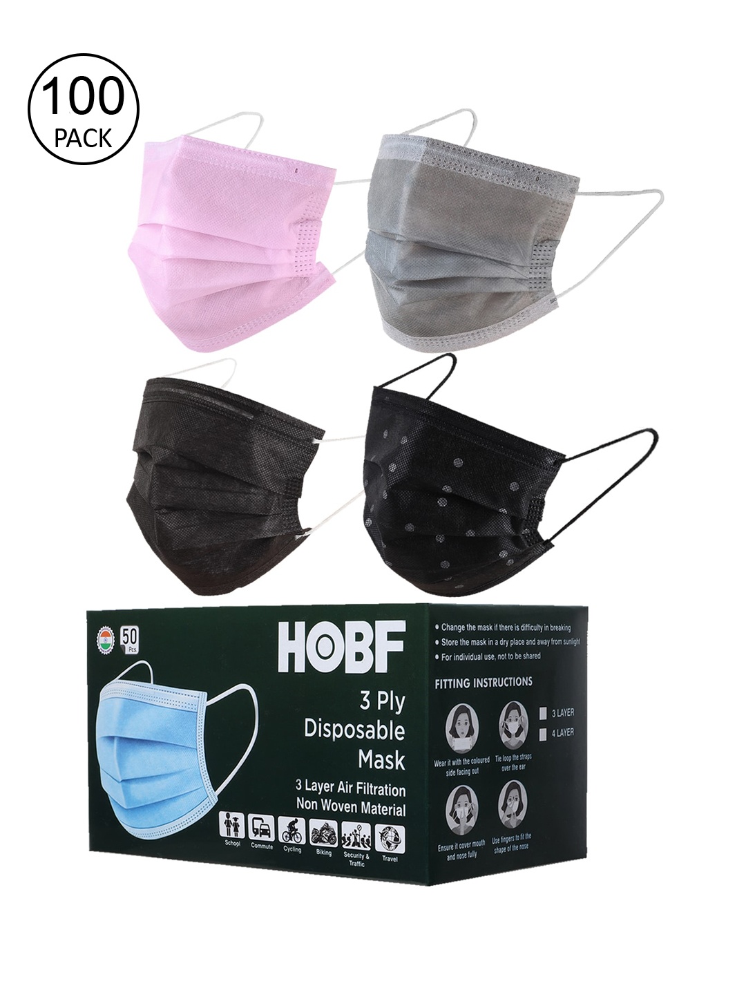 

Swiss Design Pack Of 100 Assorted 3-Ply Surgical Masks