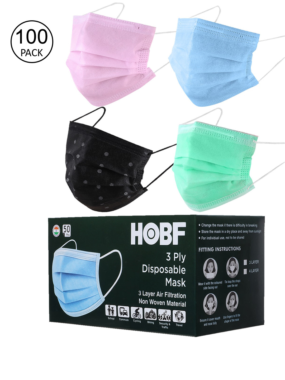 

Swiss Design Pack Of 100 Assorted 3-Ply Mask With Nose-Pin
