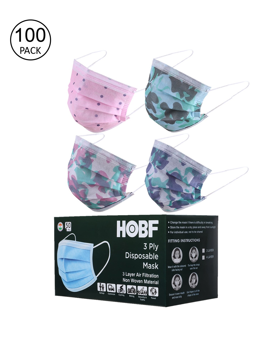 

Swiss Design Pack Of 100 Assorted 3-Ply Surgical Masks