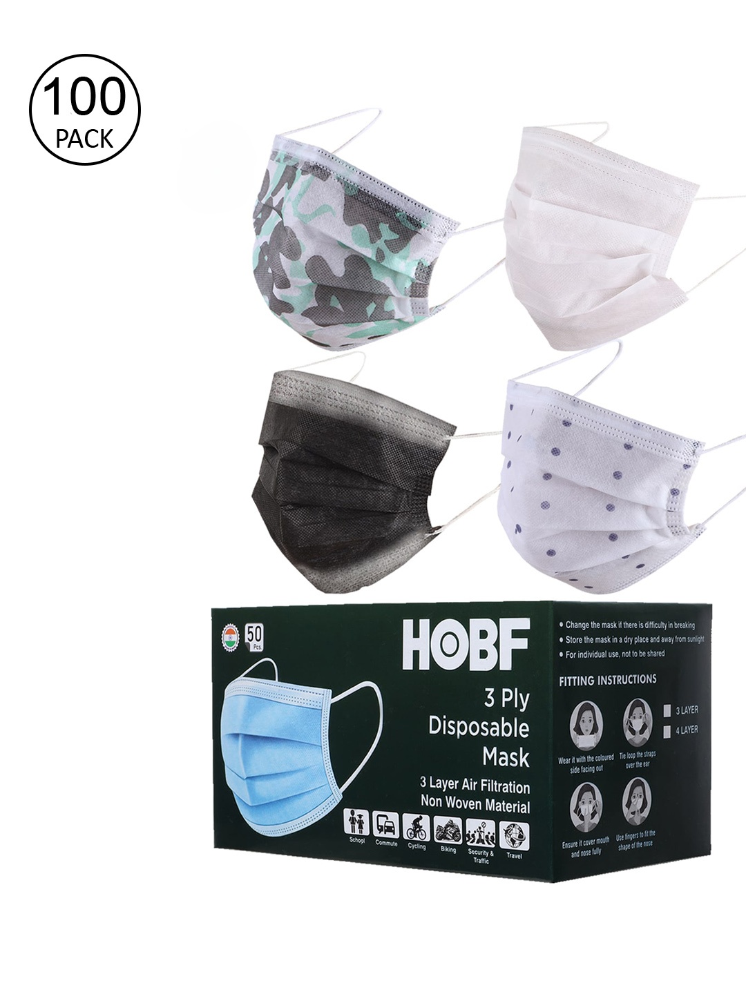 

Swiss Design Pack Of 100 Assorted 3-Ply Mask With Nose-Pin