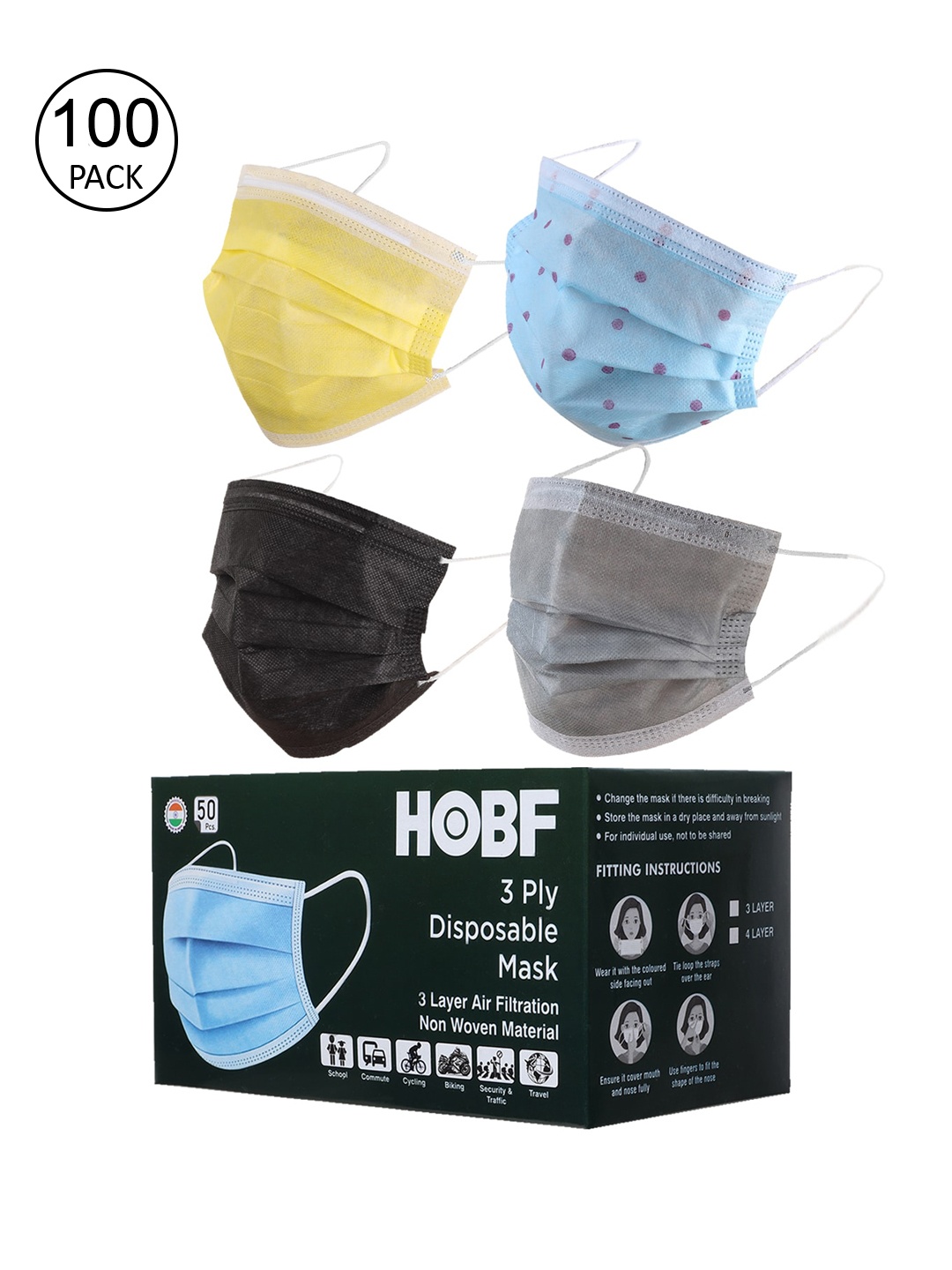 

Swiss Design Pack Of 100 Assorted 3-Ply Mask With Nose-Pin