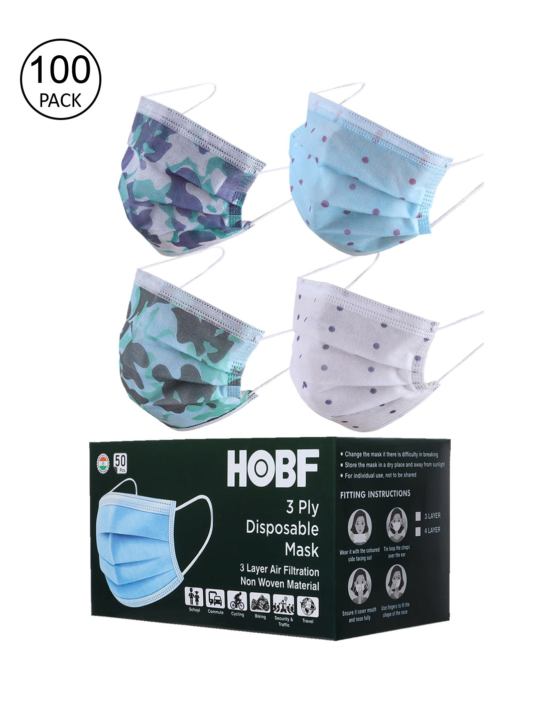 

Swiss Design Pack Of 100 Assorted 3-Ply Surgical Masks