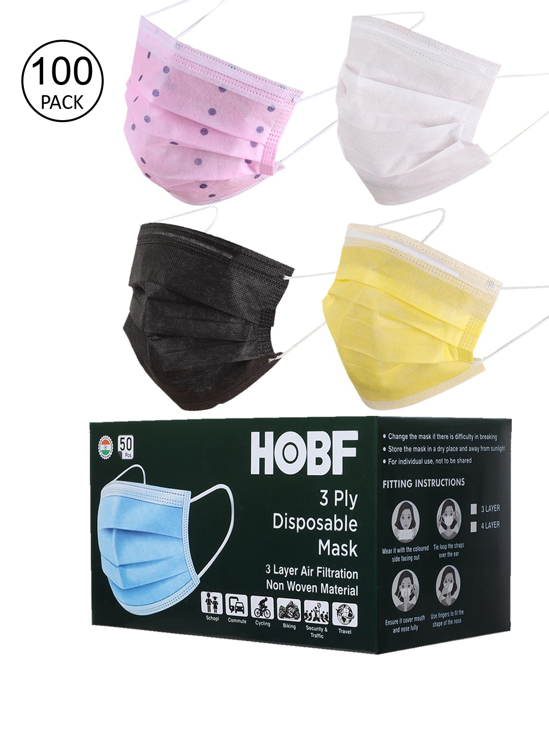 

Swiss Design Pack Of 100 Assorted 3-Ply Mask With Nose-Pin