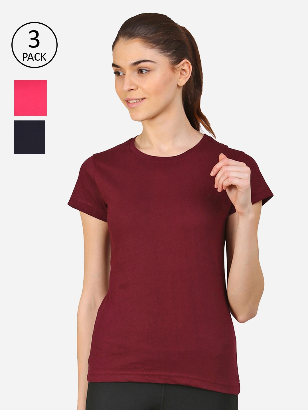 

appulse Women Maroon & Black 3 Slim Fit Running T-shirt