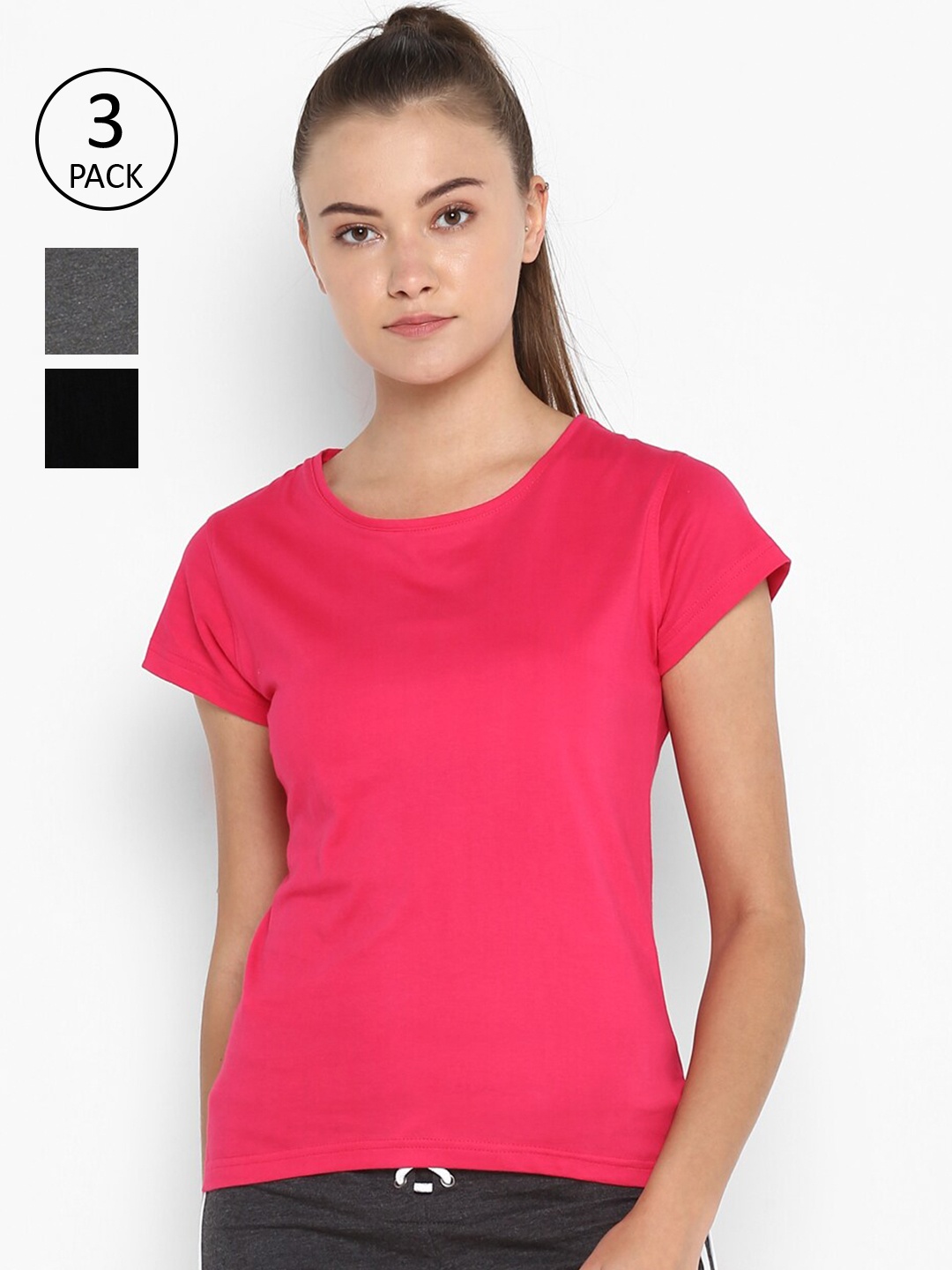 

appulse Women Pack of 3 V-Neck Slim Fit Running T-shirt, Black