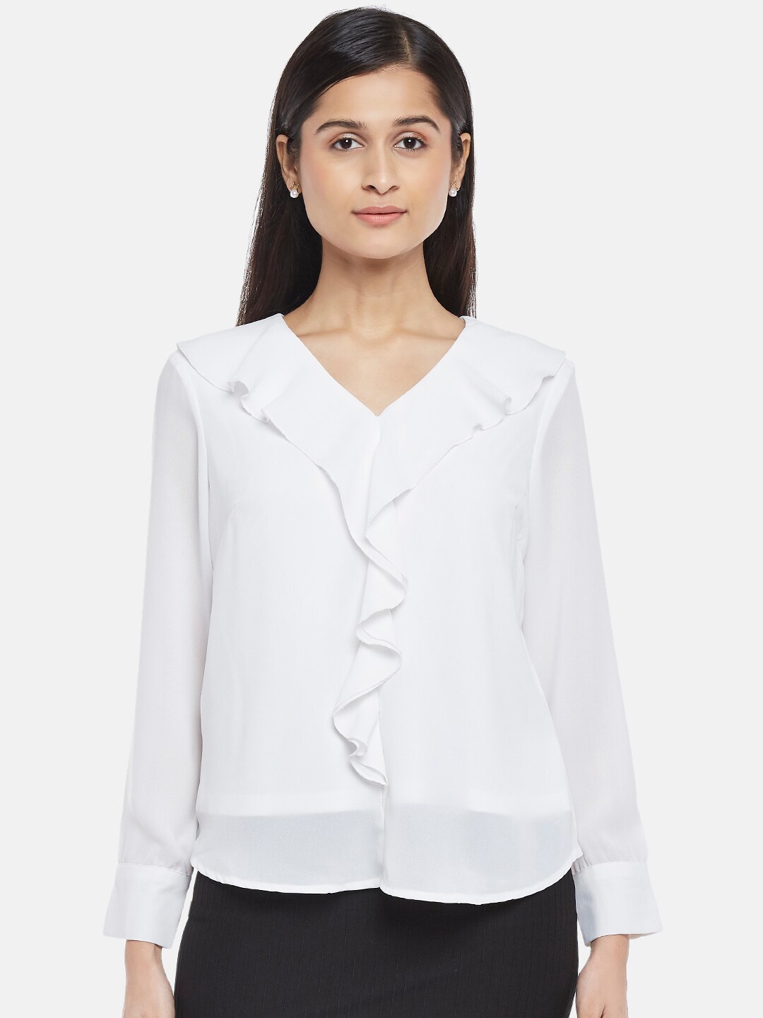 

Annabelle by Pantaloons White Solid Ruffles Top