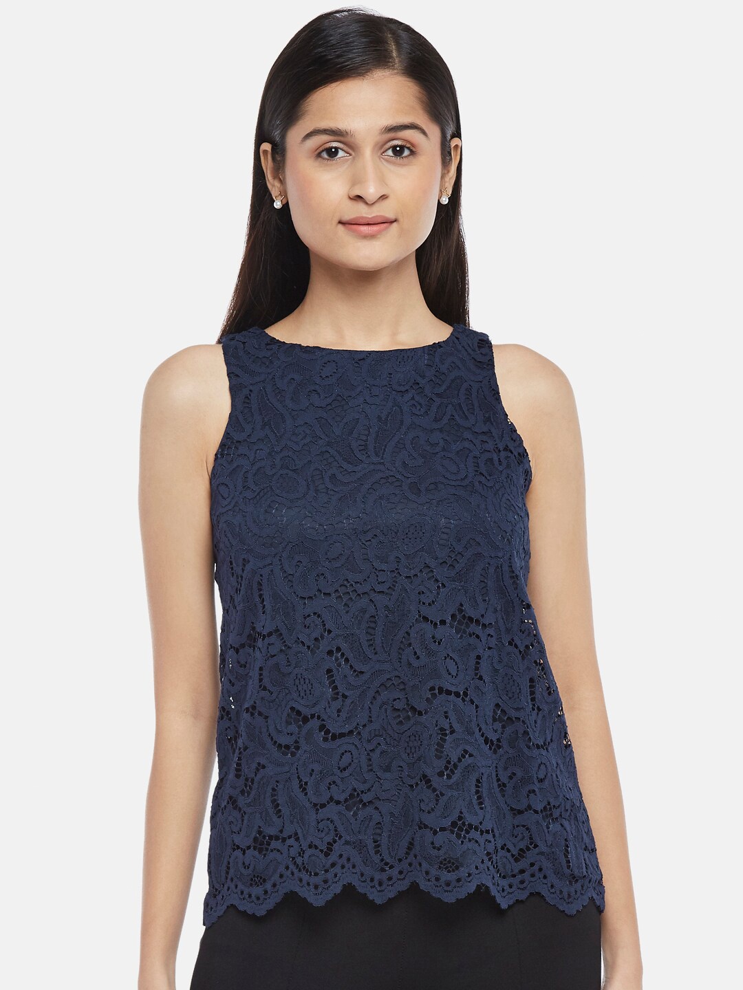 

Annabelle by Pantaloons Women Navy Blue Self Design Top
