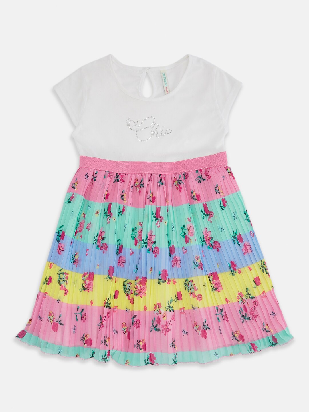 

Pantaloons Junior White & Pink Floral Georgette A-Line Dress