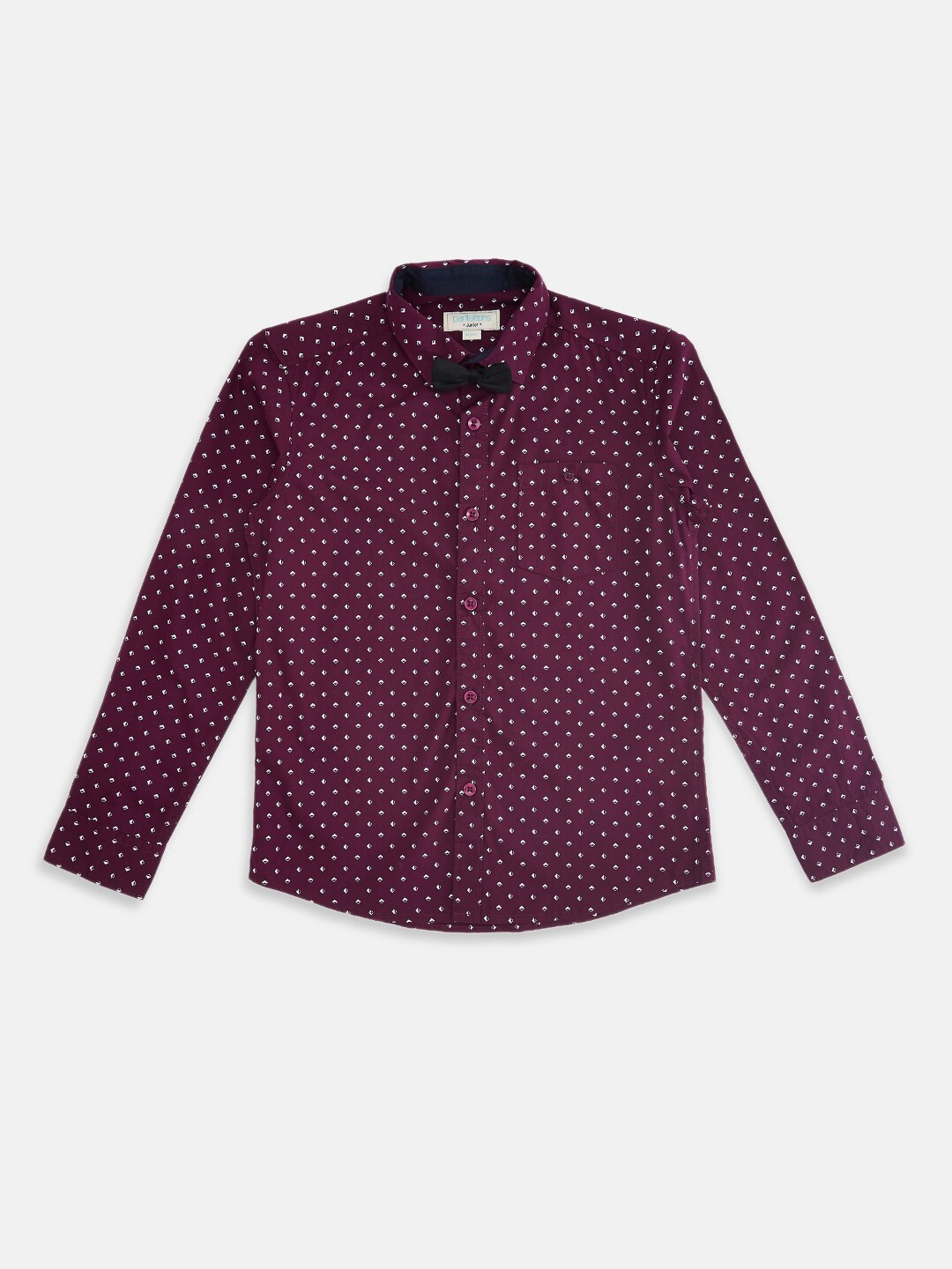 

Pantaloons Junior Boys Maroon Printed Party Shirt with Bow