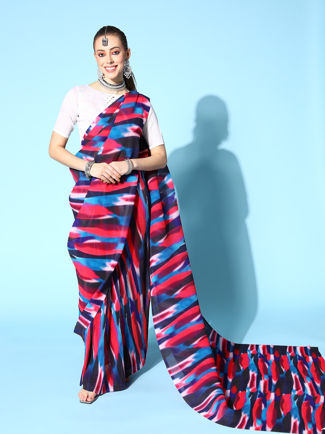 

Mitera Abstract Saree with Printed Border, Pink