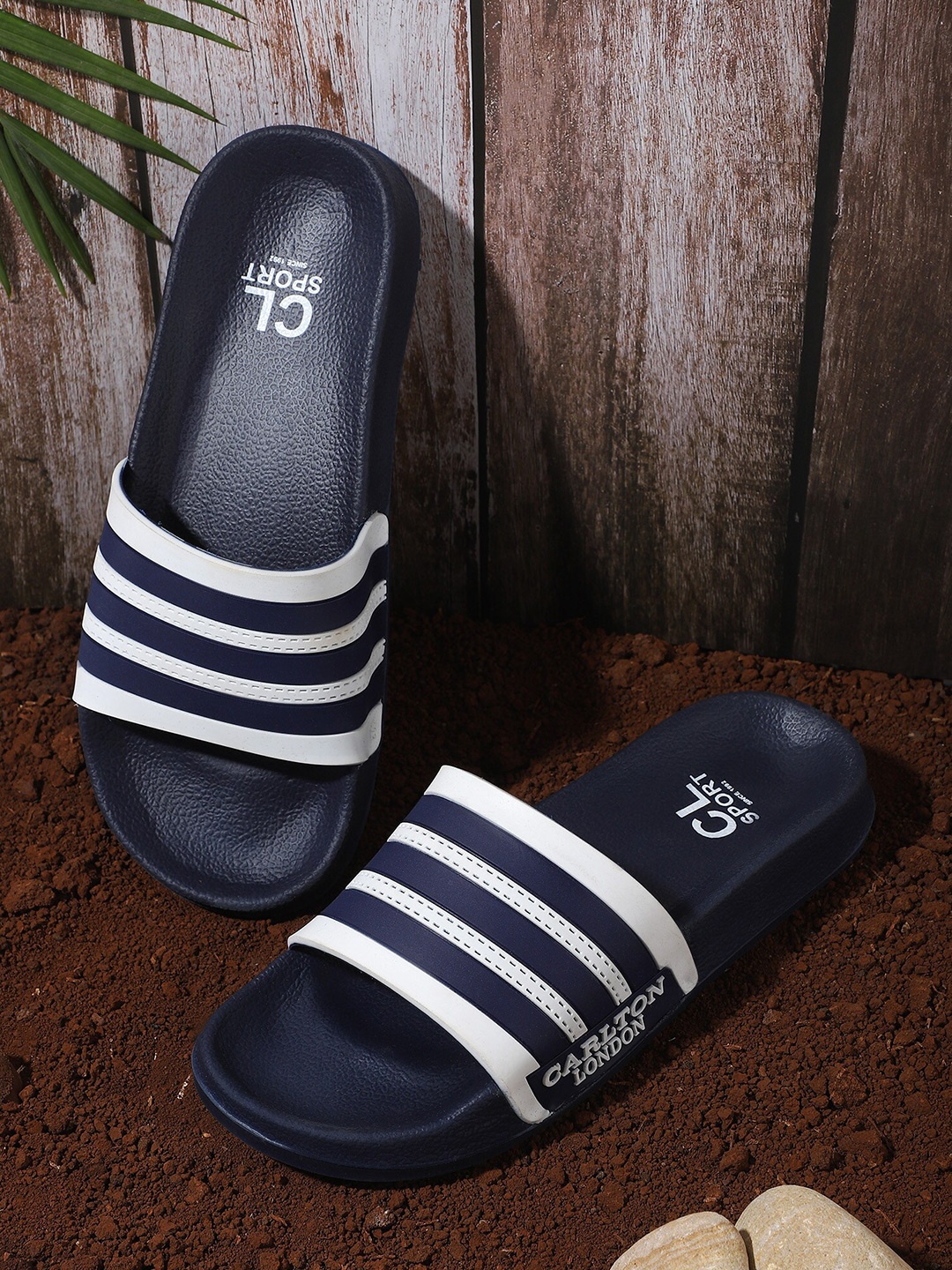 

Carlton London sports Men Navy Blue Striped Flip Flop Slider