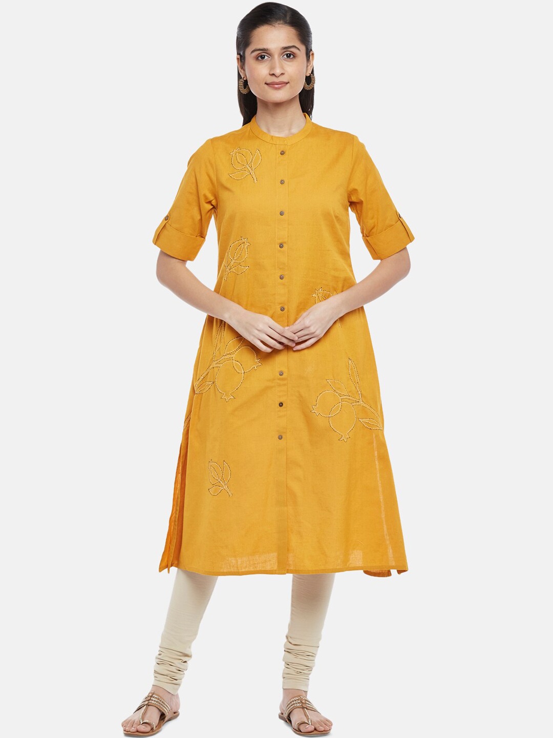 

RANGMANCH BY PANTALOONS Women Mustard Yellow Cotton Printed Kurta