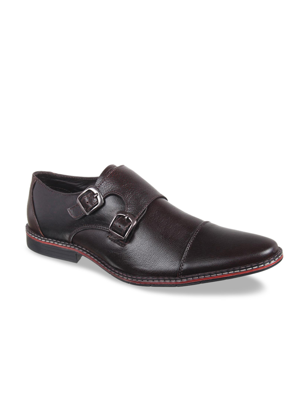 

Vardhra Men Brown Solid Leather Formal Monk Shoes