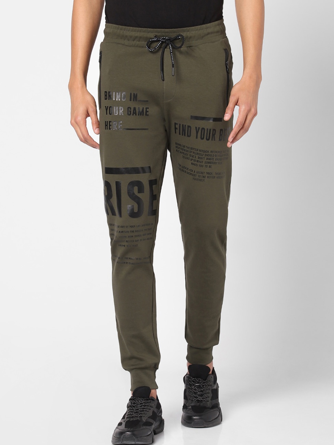 

Street Armor by Pantaloons Men Olive-Green & Black Printed Relaxed-Fit Joggers