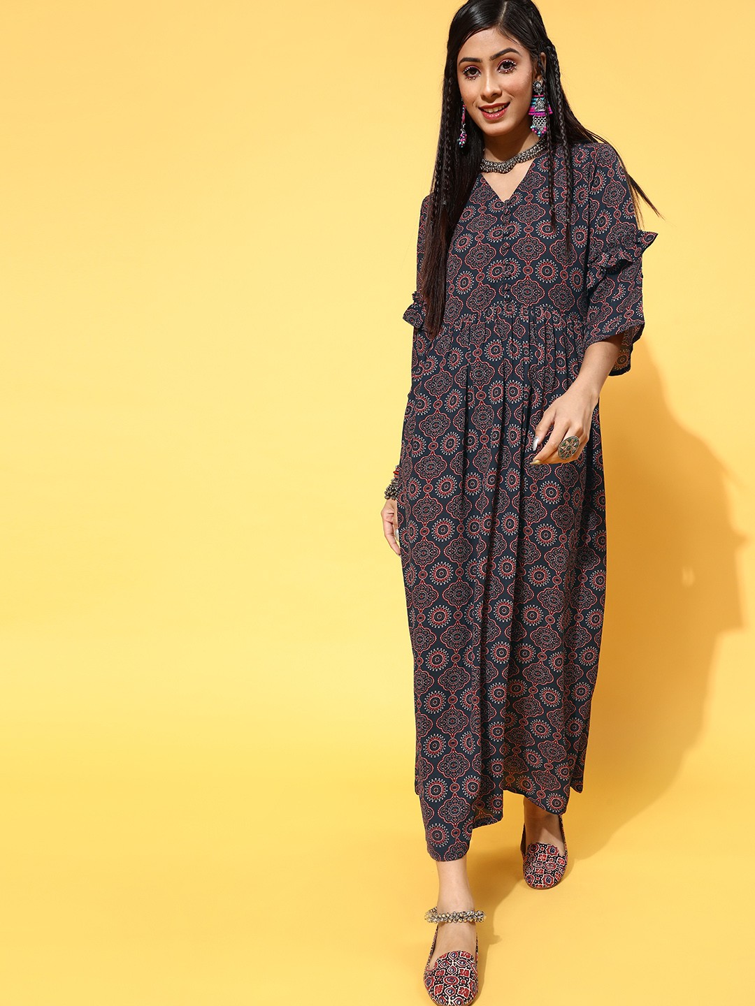 

Libas Women Deep Navy Blue Ethnic Motifs All in the Details Dress