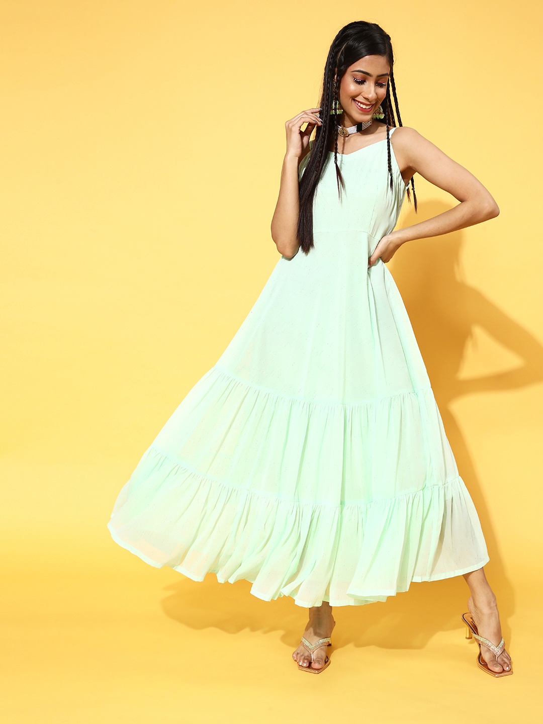 

Libas Sea Green Solid A-Line Dress