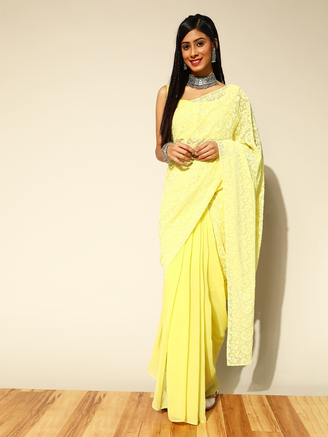 

Libas Paisley Saree with border, Yellow
