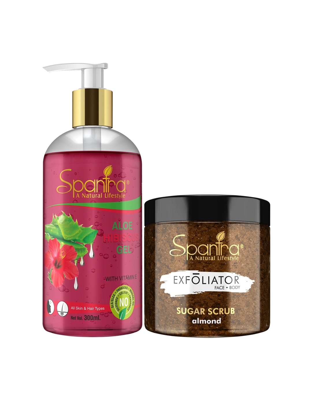 

Spantra Set Of 2 Sugar Almond Exfoliating Scrub With Hibiscus Soothing Gel, Brown