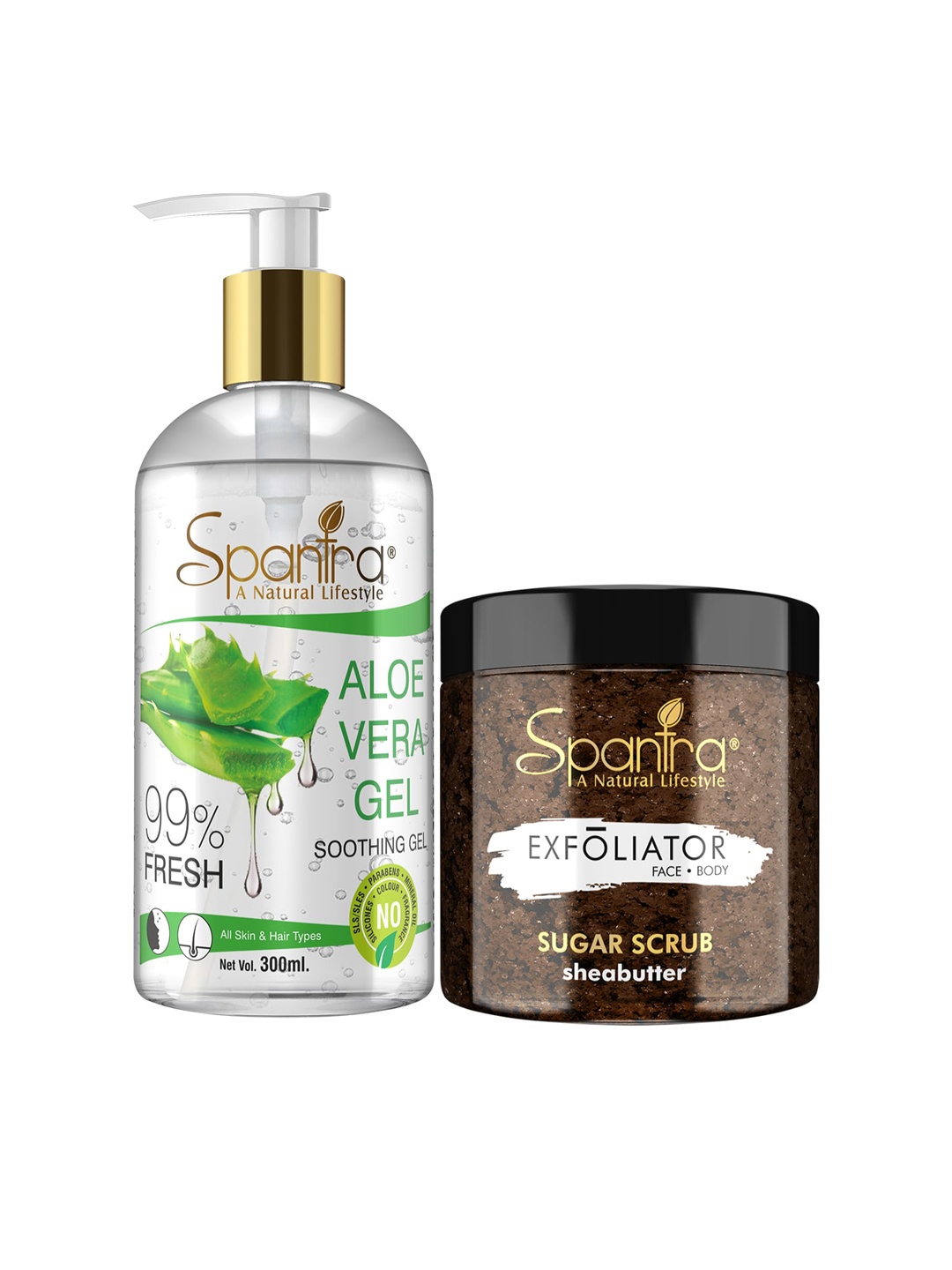 

Spantra Set of 2 Brown Sugar Shea Butter Exfoliating Scrub & Aloevera Soothing Gel