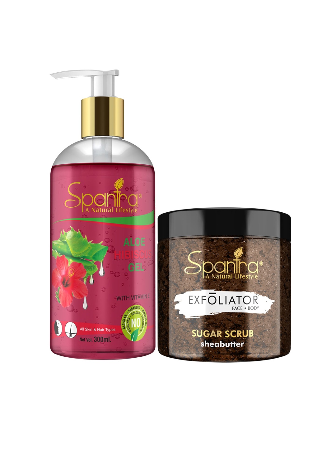

Spantra Set of 2 Sugar Shea Butter Exfoliating Scrub & Hibiscus Soothing Gel, Brown