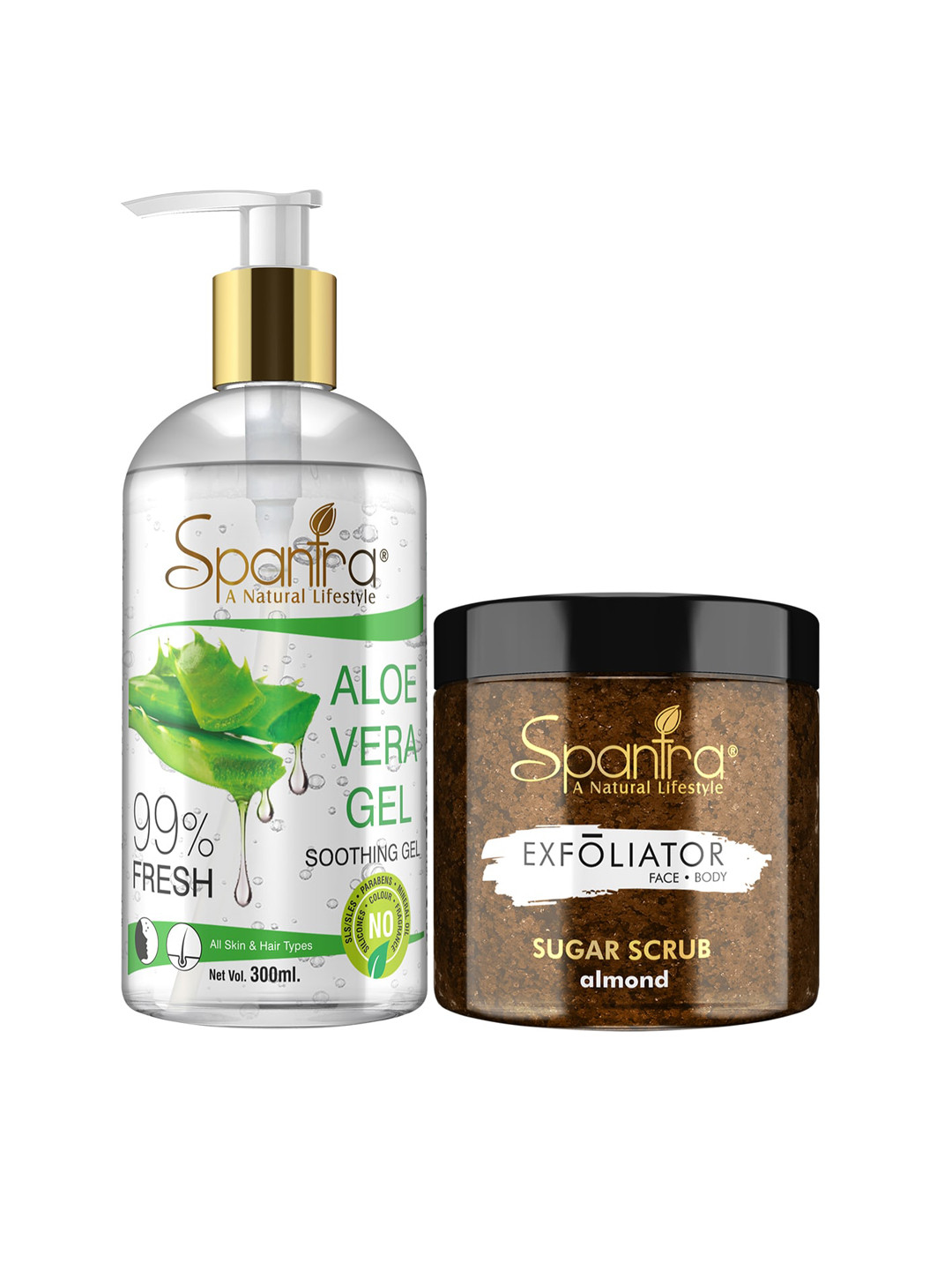 

Spantra Set of 2 Sugar Almond Exfoliating Scrub & Aloevera Soothing Gel, Brown