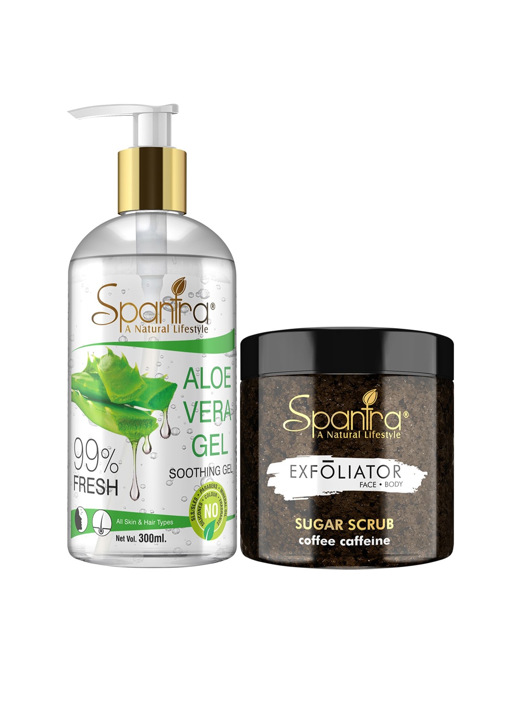 

Spantra Set Of 2 Sugar Coffee Caffiene Exfoliating Scrub With Aloevera Soothing Gel, Brown