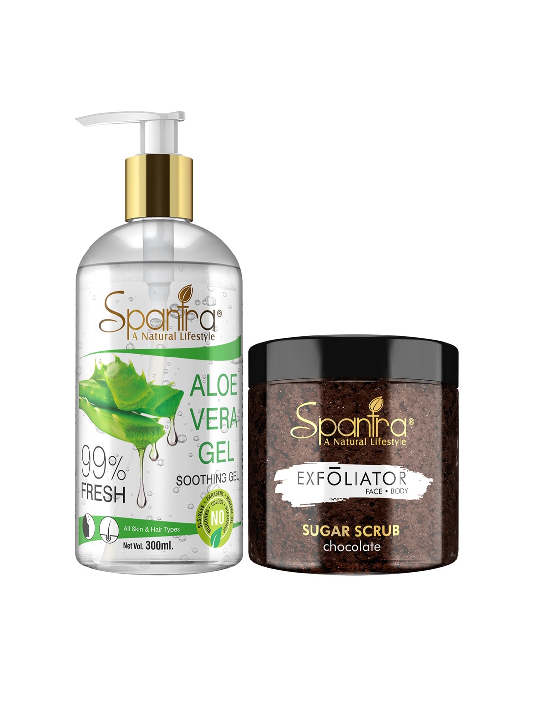 

Spantra Sugar Chocolate Exfoliating Scrub 125 gm with Aloevera Soothing Gel 300 ml PO(2), Brown