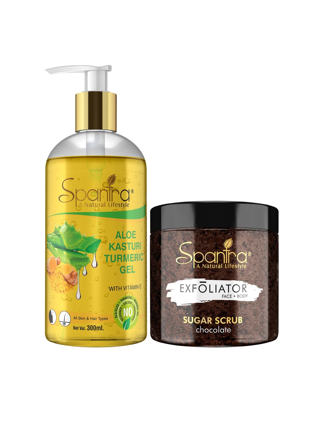 

Spantra Set of 2 Sugar Chocolate Exfoliating Scrub & Kasturi Turmeric Soothing Gel, Brown