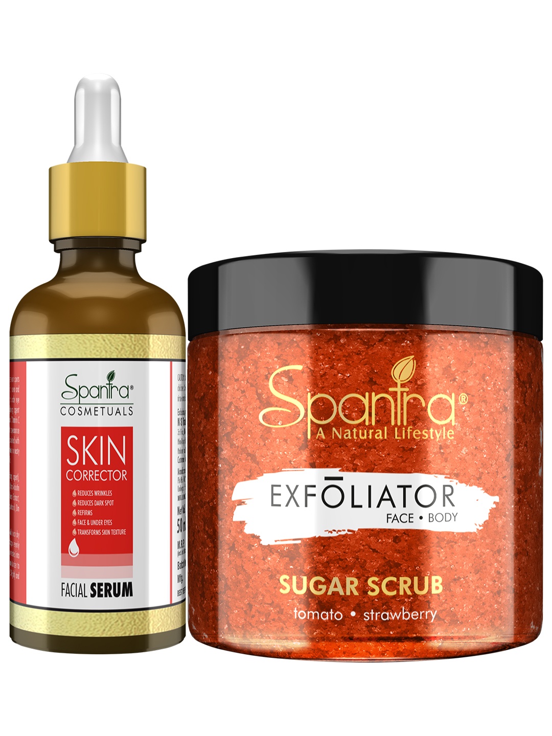 

Spantra Pack of 2 Sugar Tomato Strawberry Scrub & Skin Corrector Facial Serum, Red