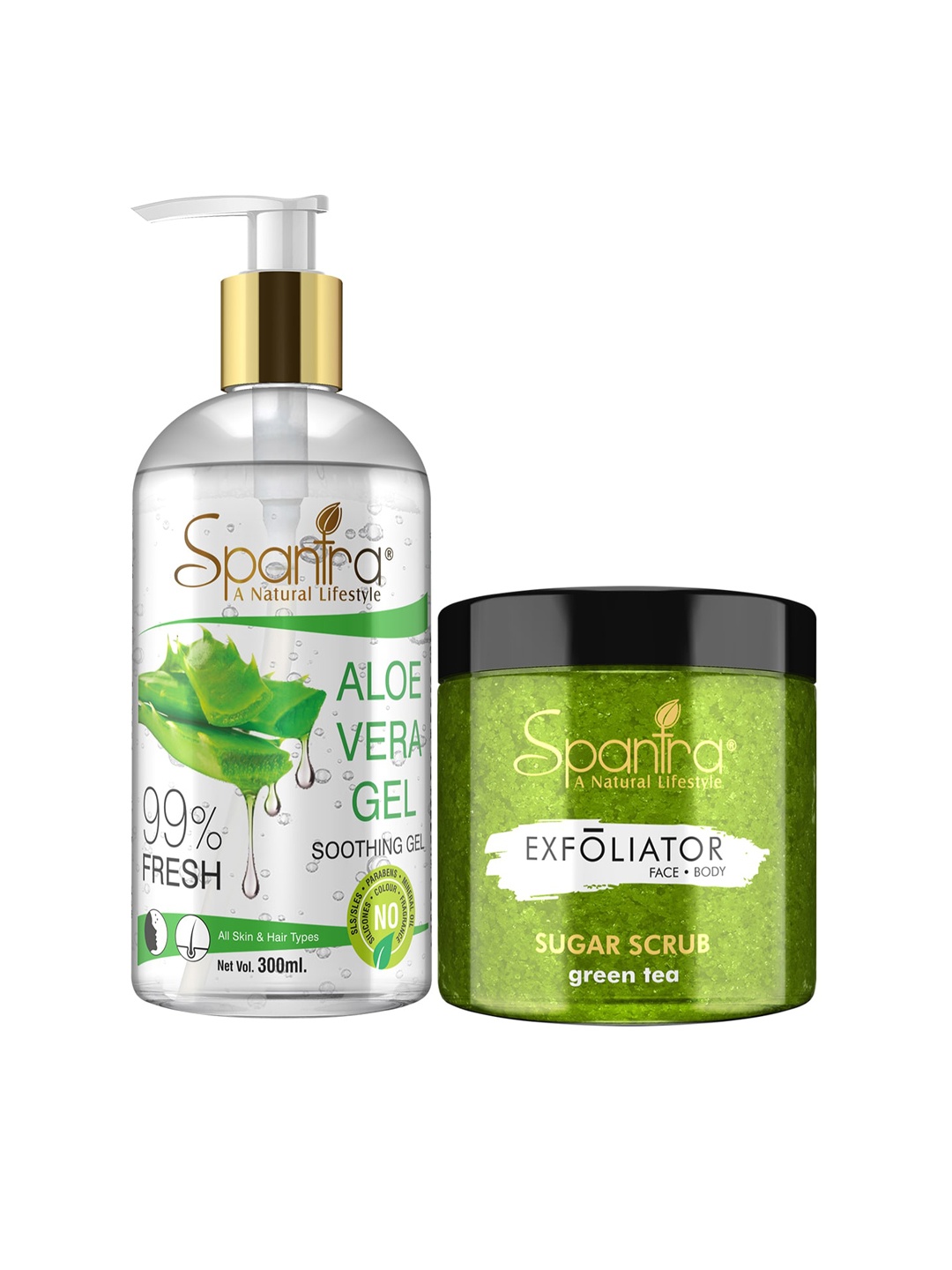 

Spantra Set Of 2 Sugar Green Tea Exfoliating Scrub With Aloe Tea Tree Soothing Gel