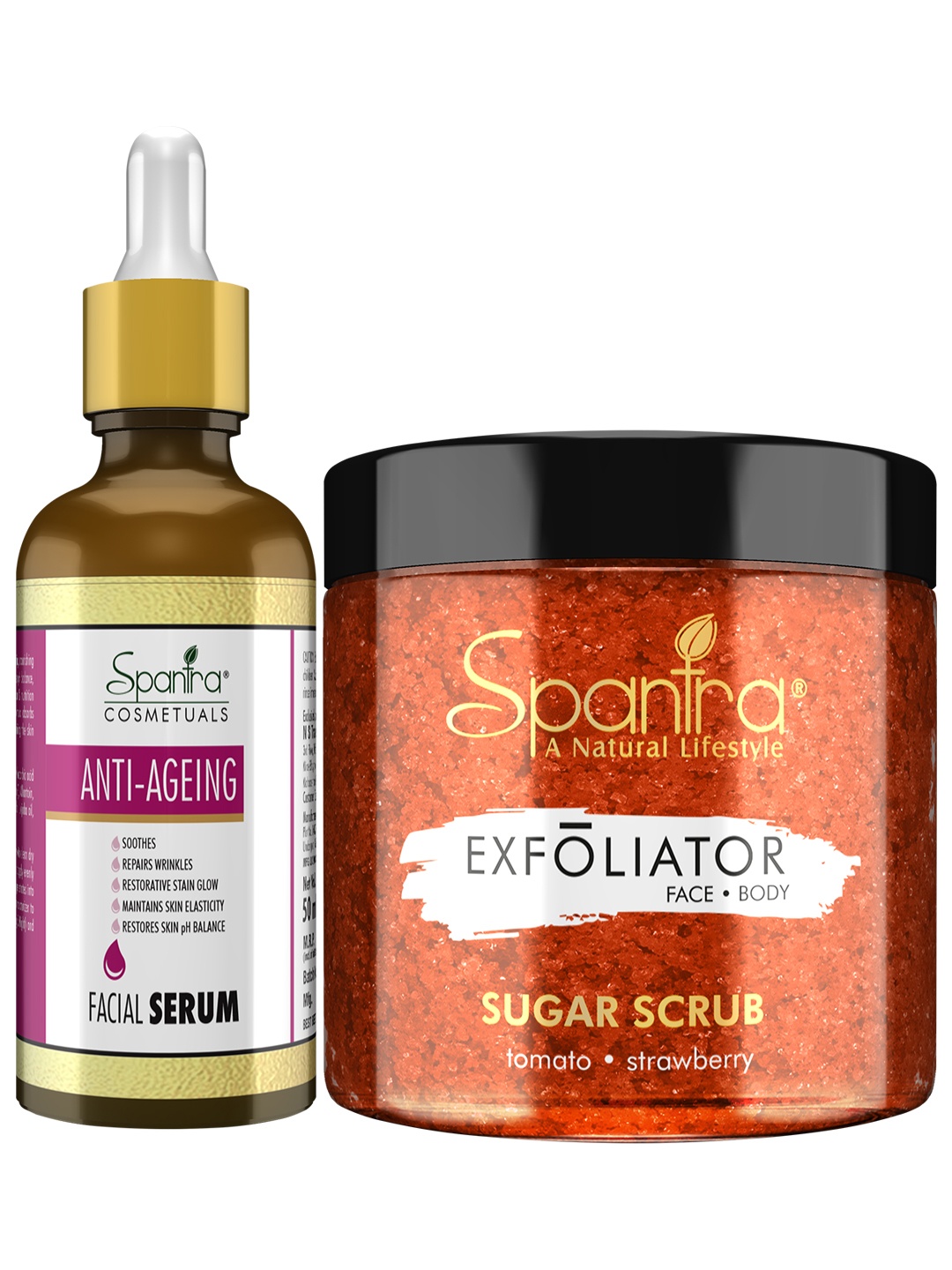 

Spantra Pack of 2 Sugar Tomato Strawberry Scrub & Anti-Ageing Facial Serum, Red