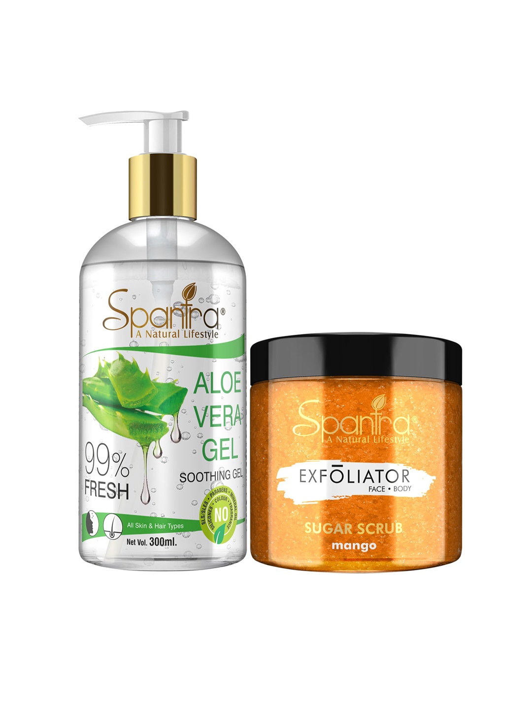 

Spantra Set of 2 Brown Mango Exfoliating Scrub & Aloe Tea Tree Soothing Gel
