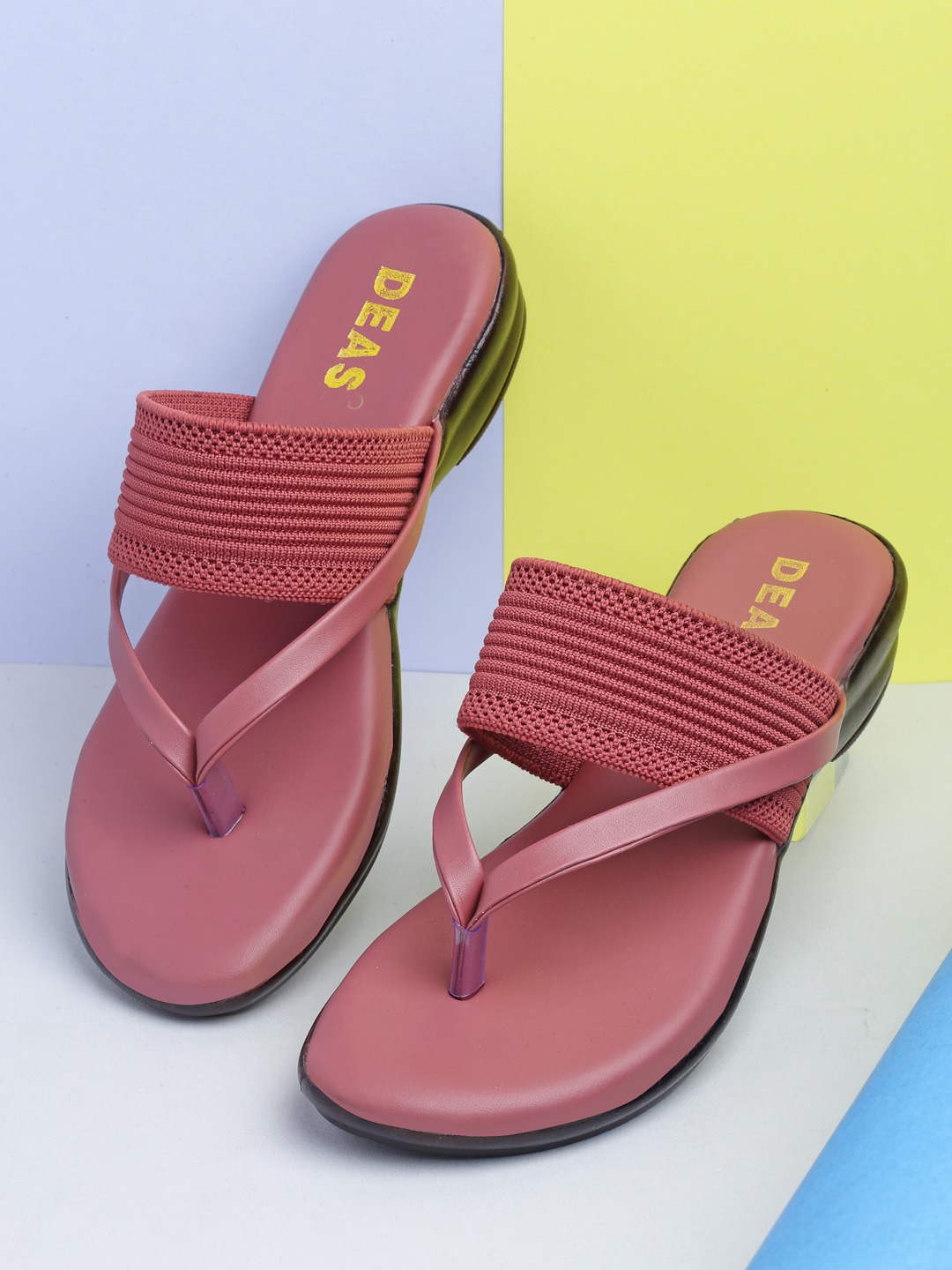 

DEAS Women Peach-Coloured Striped Open Toe Flats