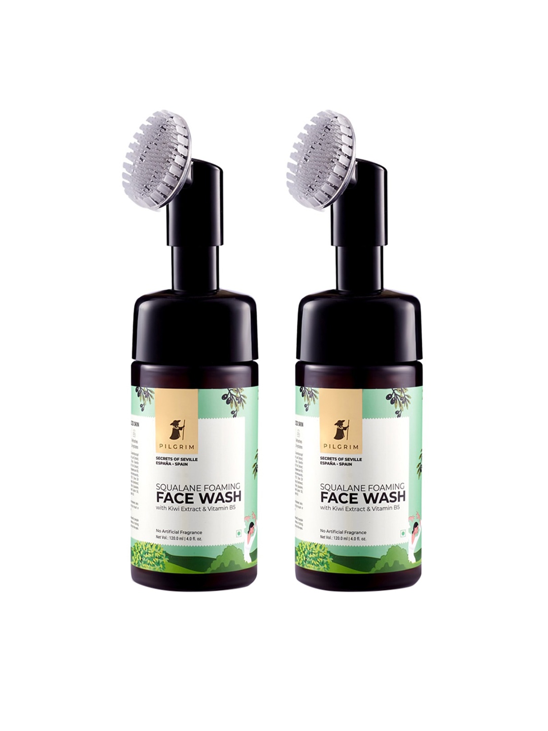 

Pilgrim Set of 2 Squalane Foaming Face Wash Cleanser with Brush - Non drying & Hydrating, White