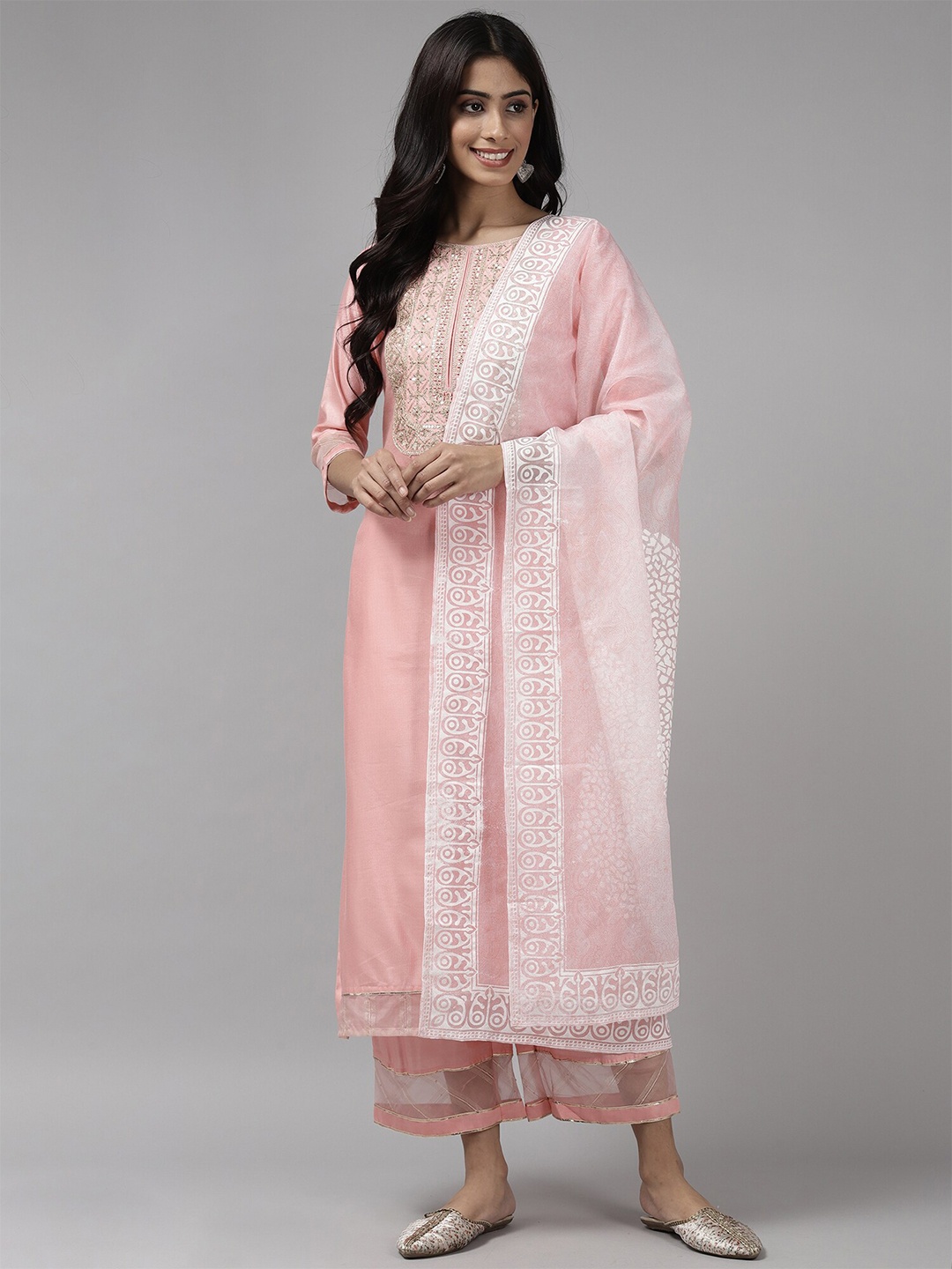 

Indo Era White Ethnic Motifs Printed Organza Khari Print Dupatta