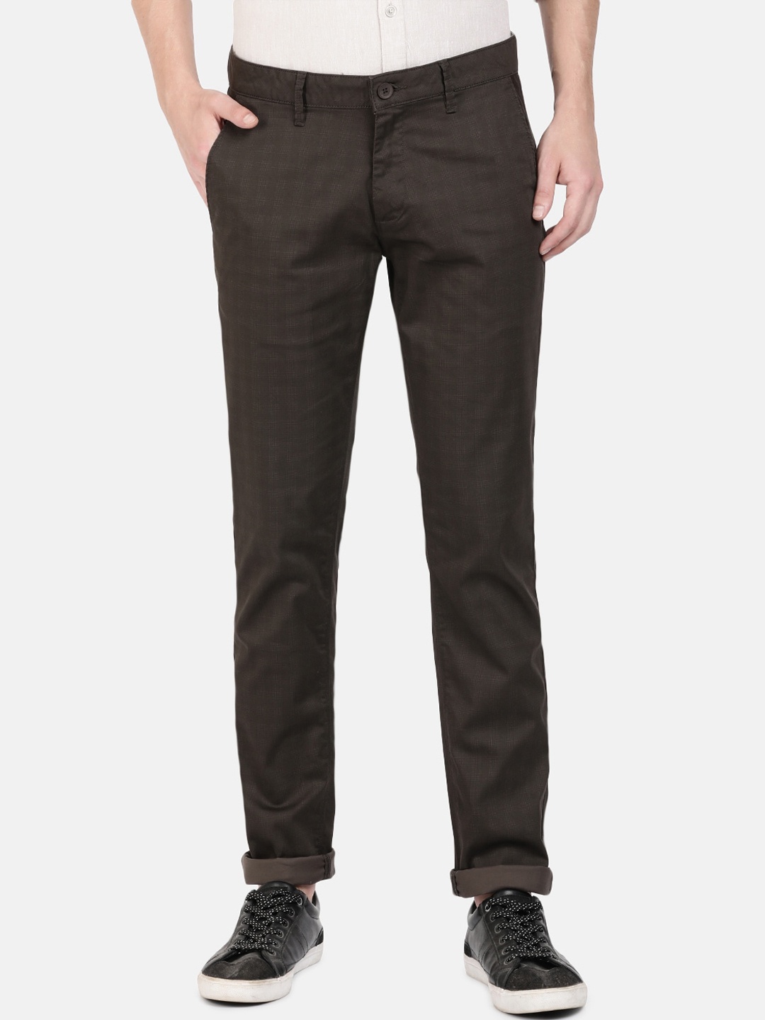 

Crocodile Men Brown Checked Smart Slim Fit Trousers