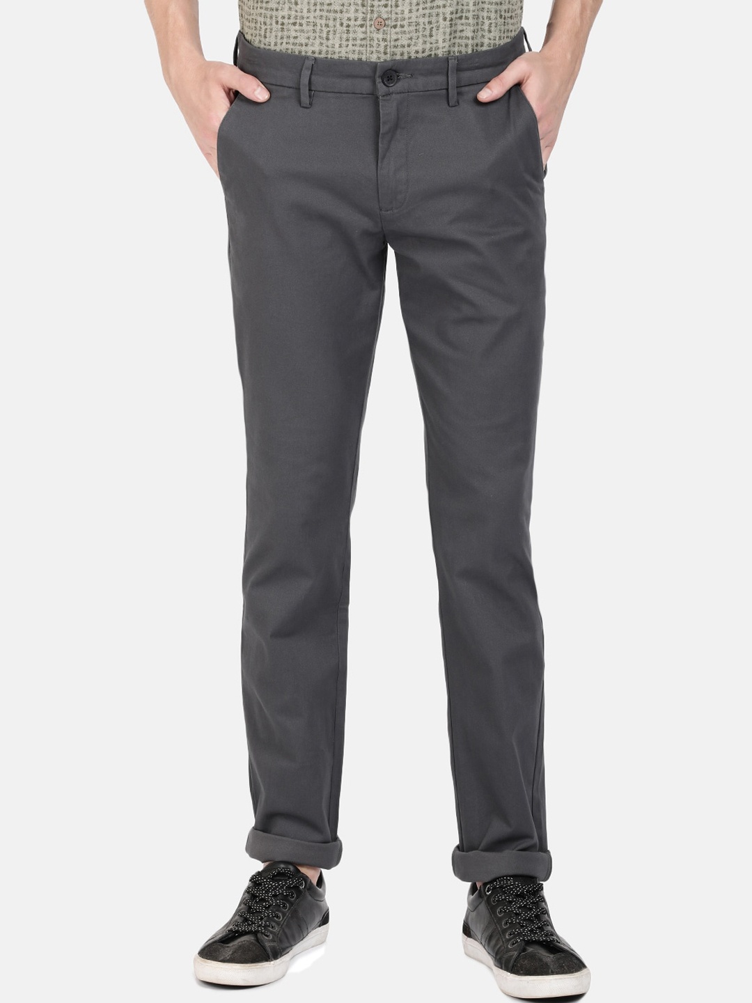 

Crocodile Men Grey Smart Slim Fit Cotton Trousers