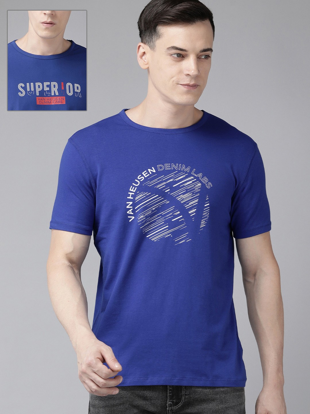 

VAN HEUSEN DENIM LABS Brand Logo Printed Casual T-shirt, Blue