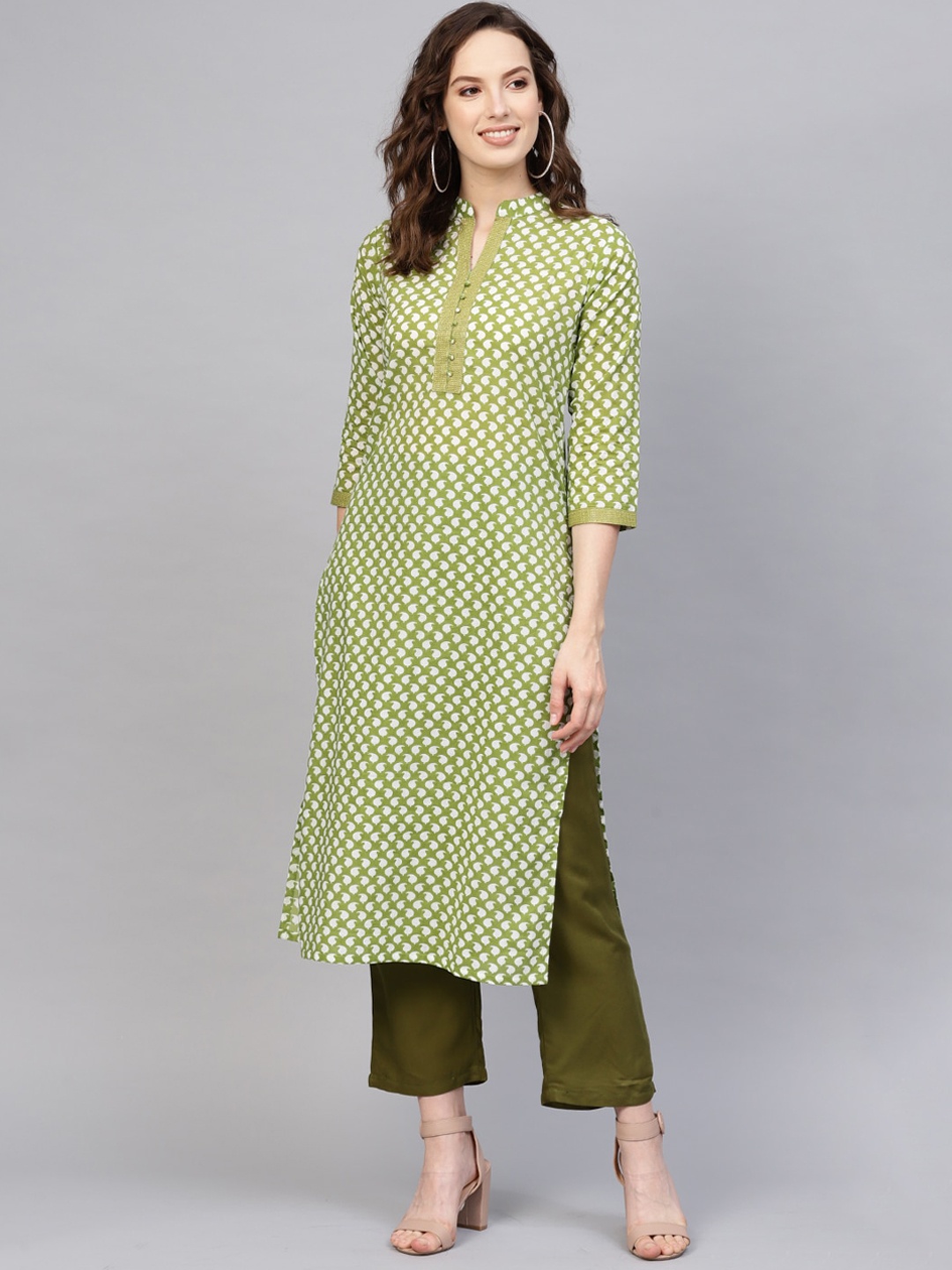 

Indo Era Women Green Ethnic Motifs Printed Straight Kurta