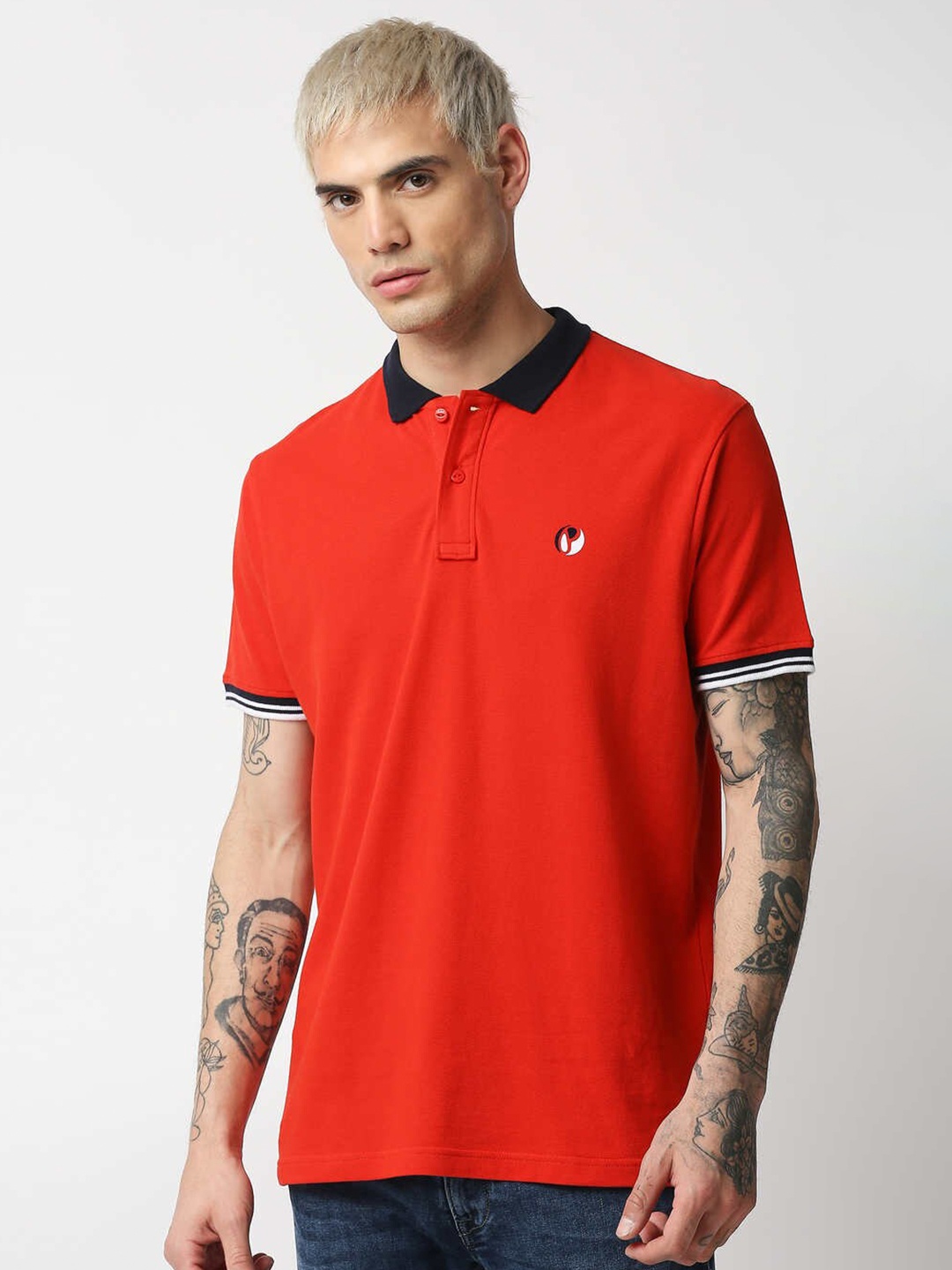 

Pepe Jeans Men Red Polo Collar Regular Fit Cotton T-shirt