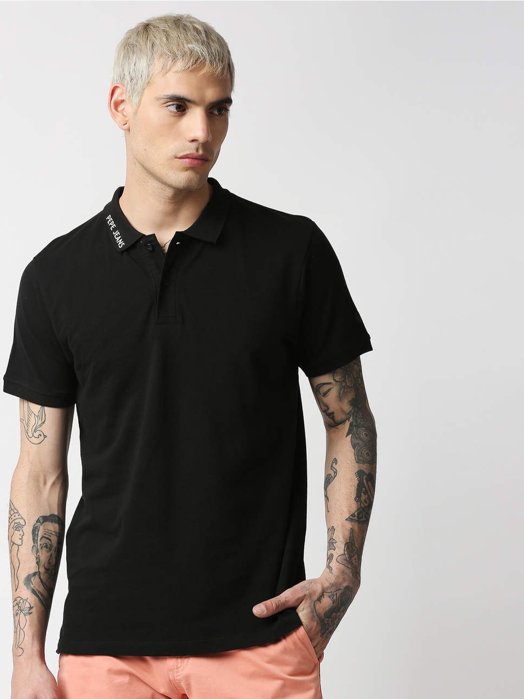 

Pepe Jeans Men Black Polo Collar T-shirt